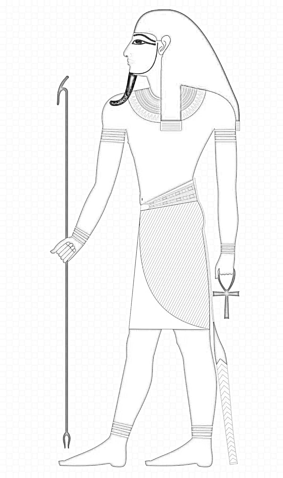 Раскраска Бог Тот с посохом и анхом