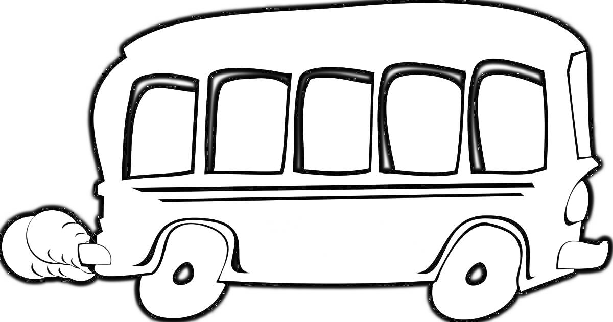 На раскраске изображено: Автобус, Транспорт, Колеса, Окна, Для детей
