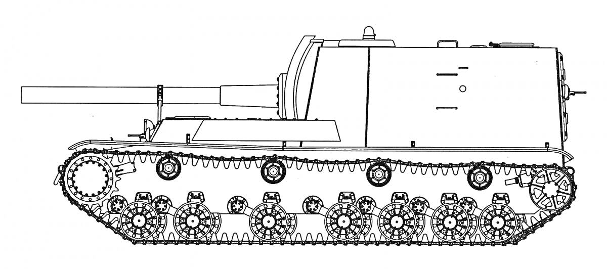 Раскраска Танк КВ-2 с пушкой на гусеницах