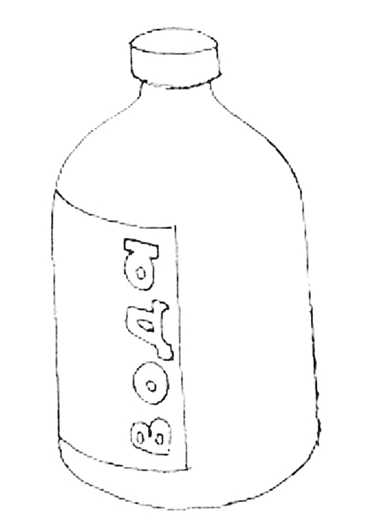 На раскраске изображено: Бутылка, Вода, Надпись