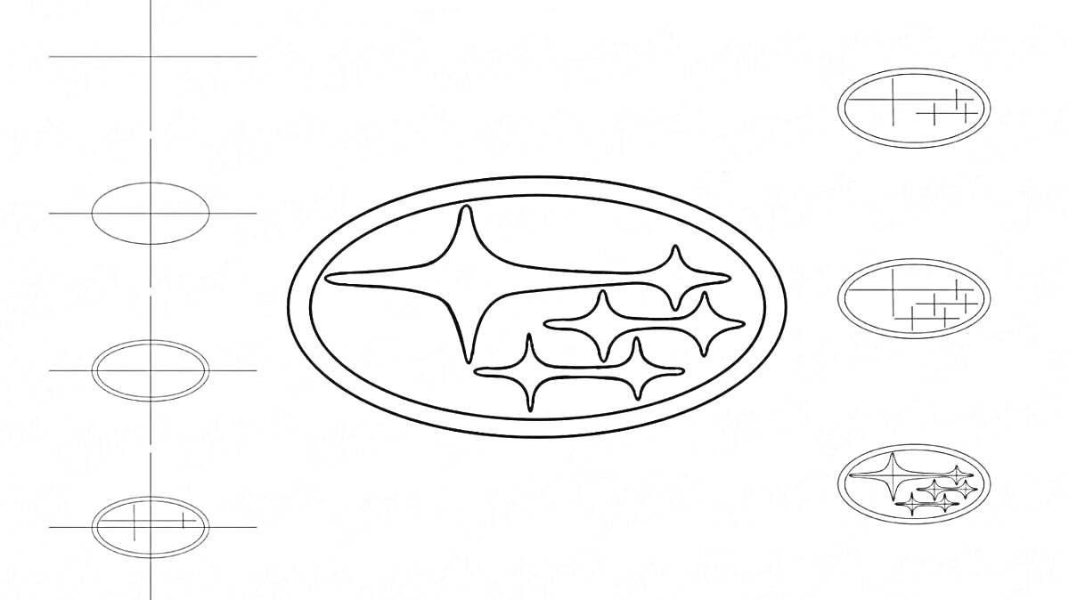 Раскраска Логотип автомобиля Subaru с эскизами