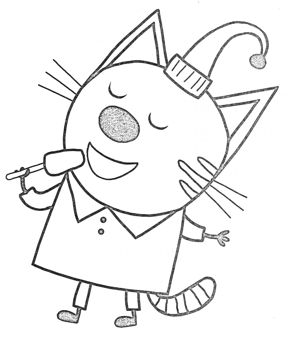 Раскраска Котик в колпаке с мороженым на палочке