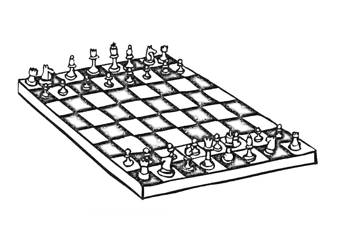 Раскраска Шахматная доска с расставленными фигурами для игры