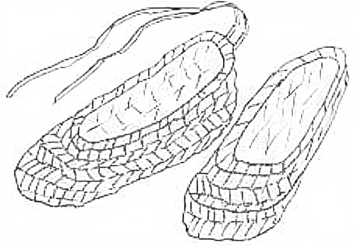 На раскраске изображено: Лапти, Обувь, Ремешки, Плетёная обувь, Традиционная обувь