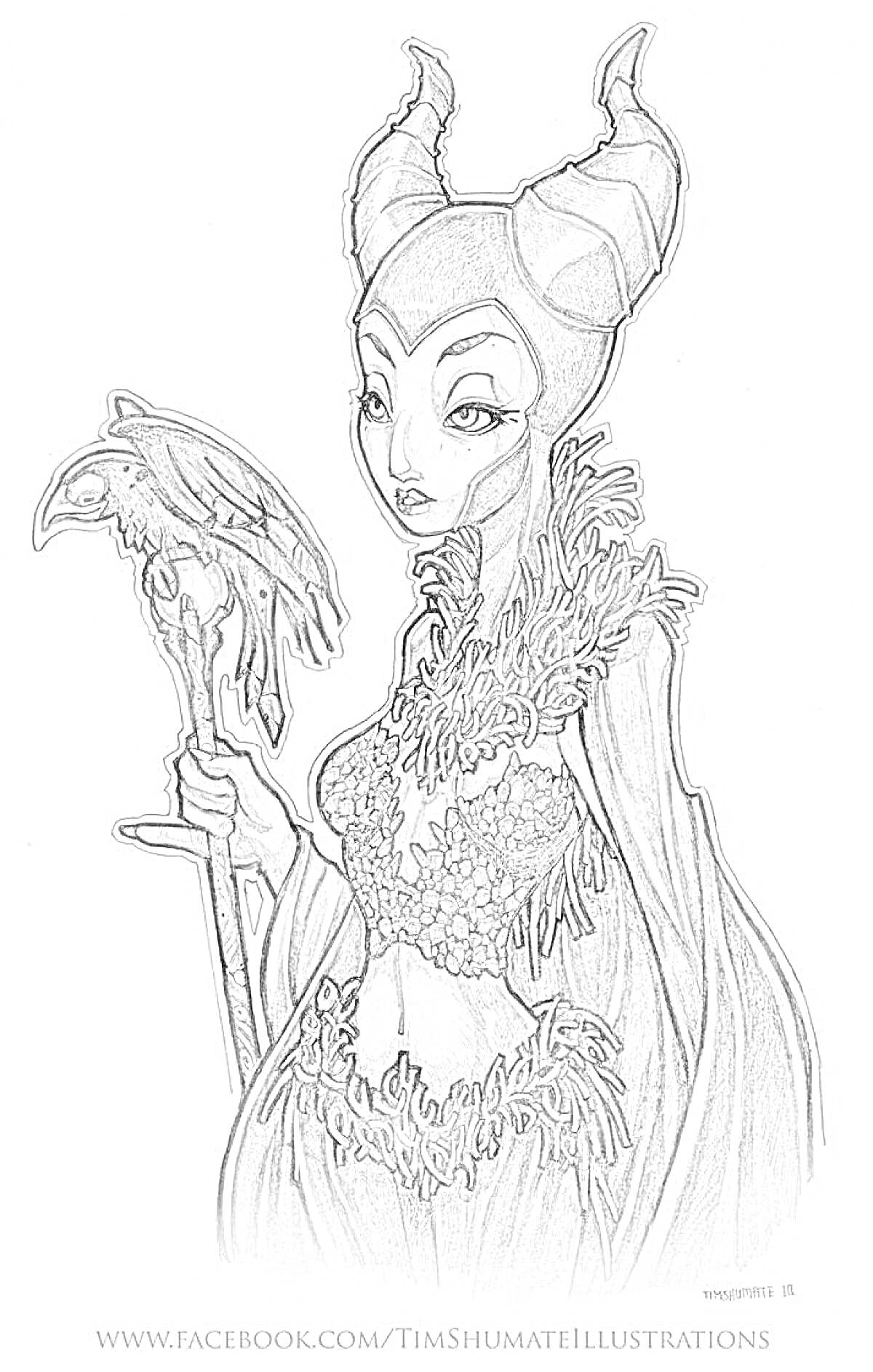 На раскраске изображено: Женщина, Рога, Плащ, Фантазия, Арт, Иллюстрация