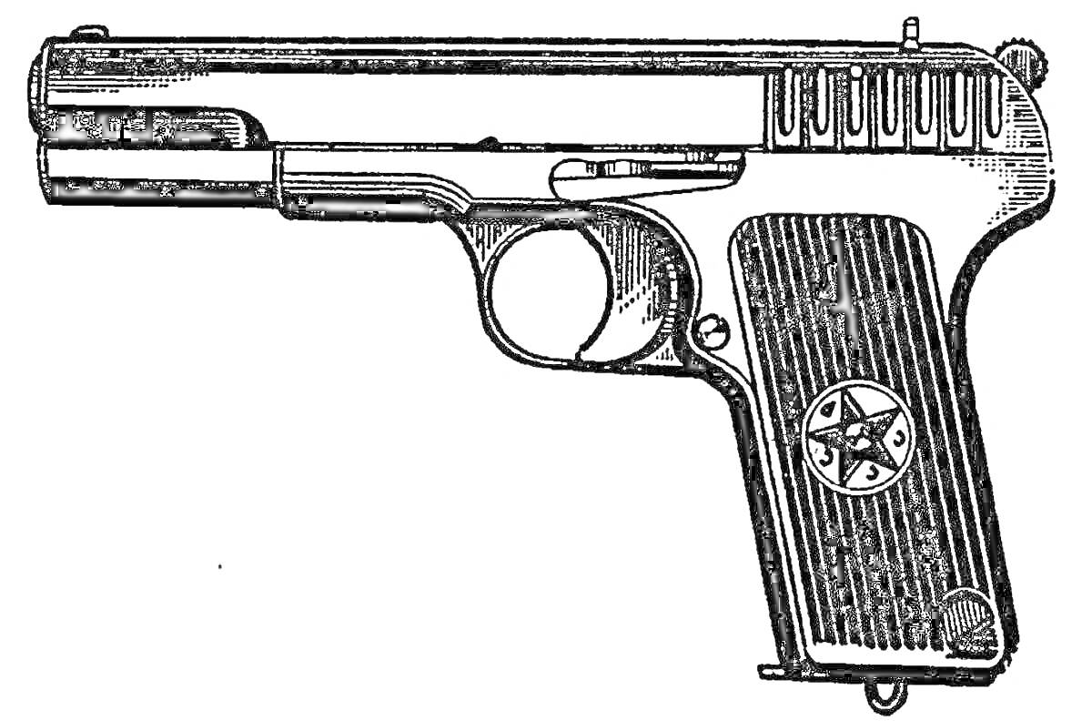 На раскраске изображено: Пистолет, ТТ, Оружие, Рукоятка