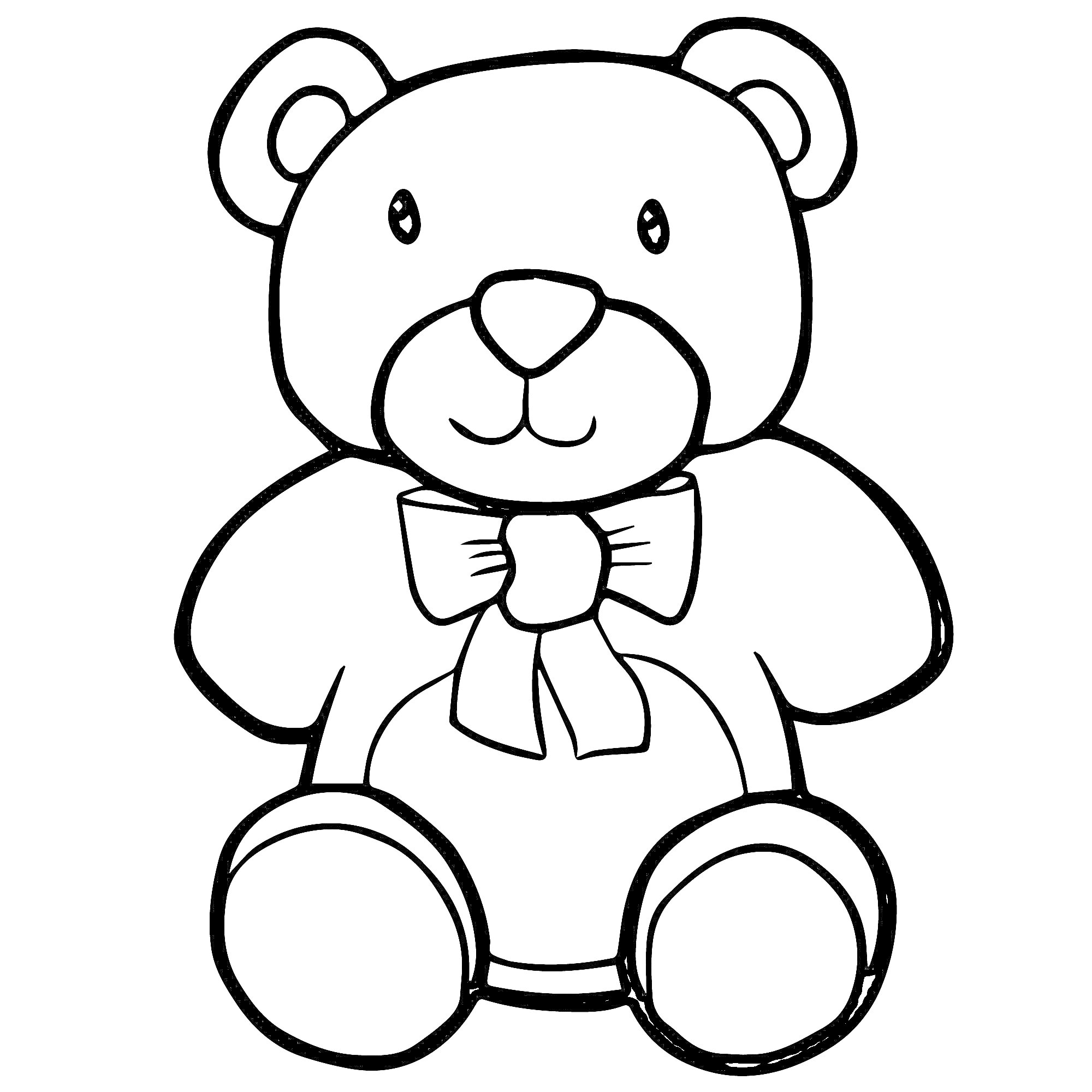 Раскраска игрушечный мишка с бантом, большие круглые лапы