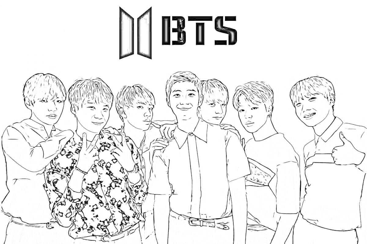 На раскраске изображено: BTS, Группа, Музыка