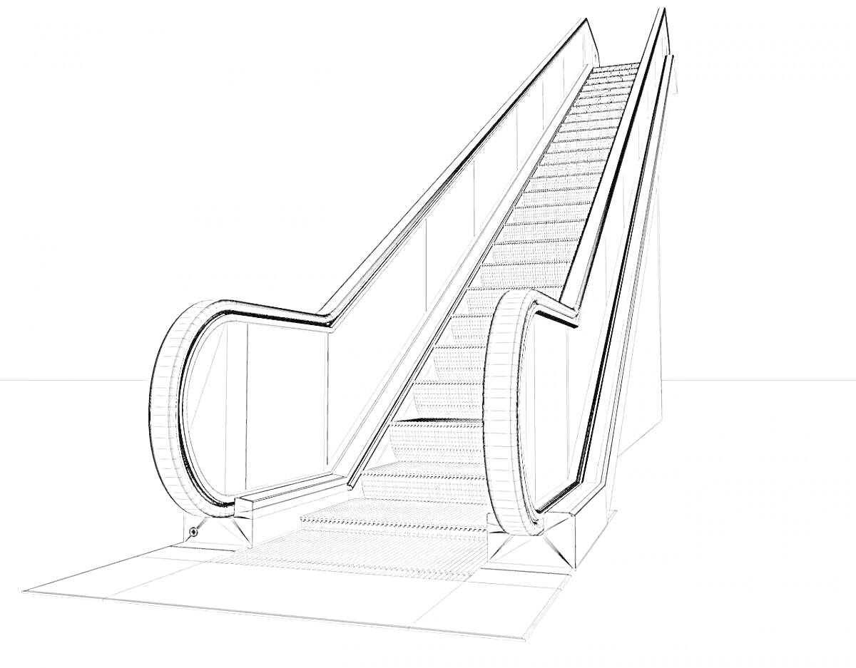 Раскраска Эскалатор с поручнями и ступенями