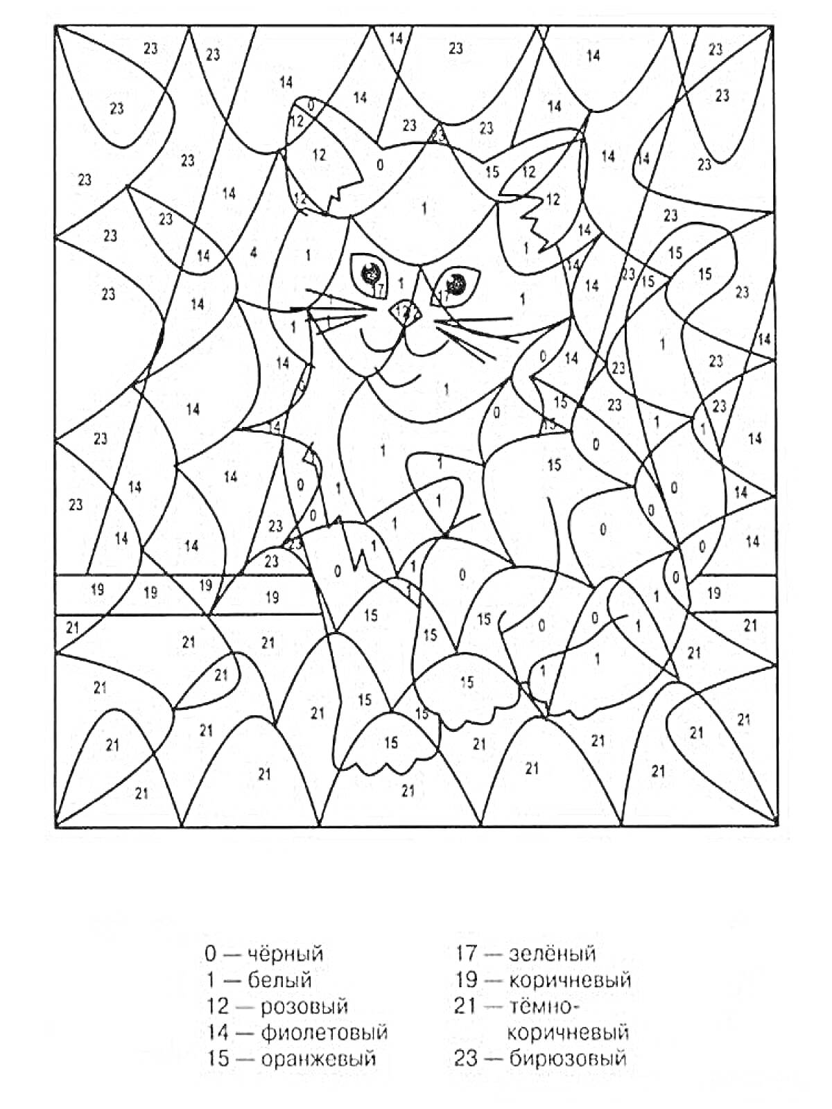 Раскраска Раскраска по цифрам - кот в окружении абстрактных форм