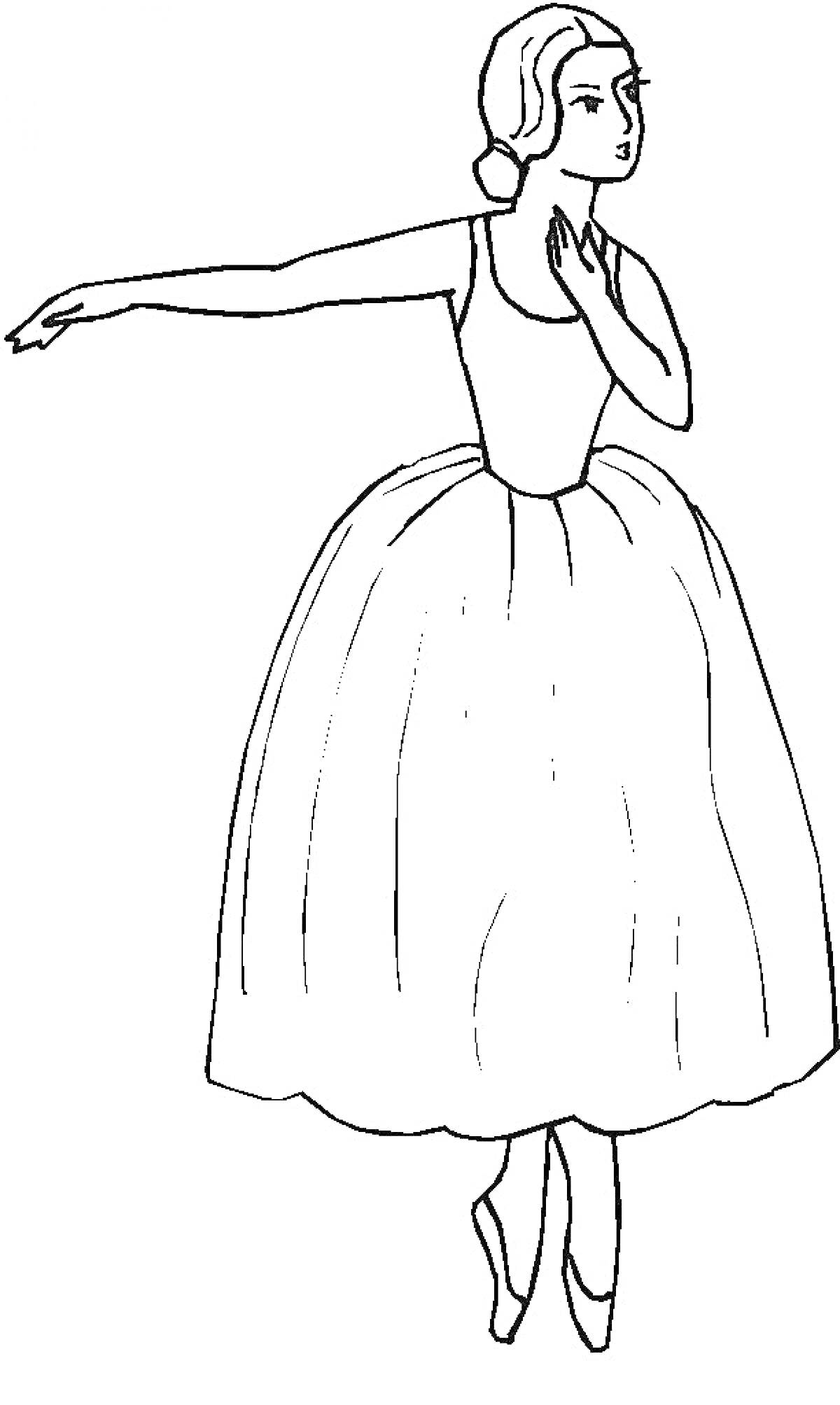 Раскраска Балерина в пуантах с вытянутой рукой