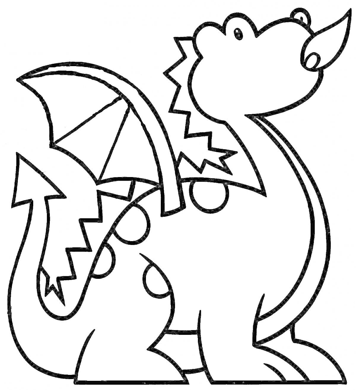 Раскраска Дракоша с крыльями, пятнами и шипами на спине