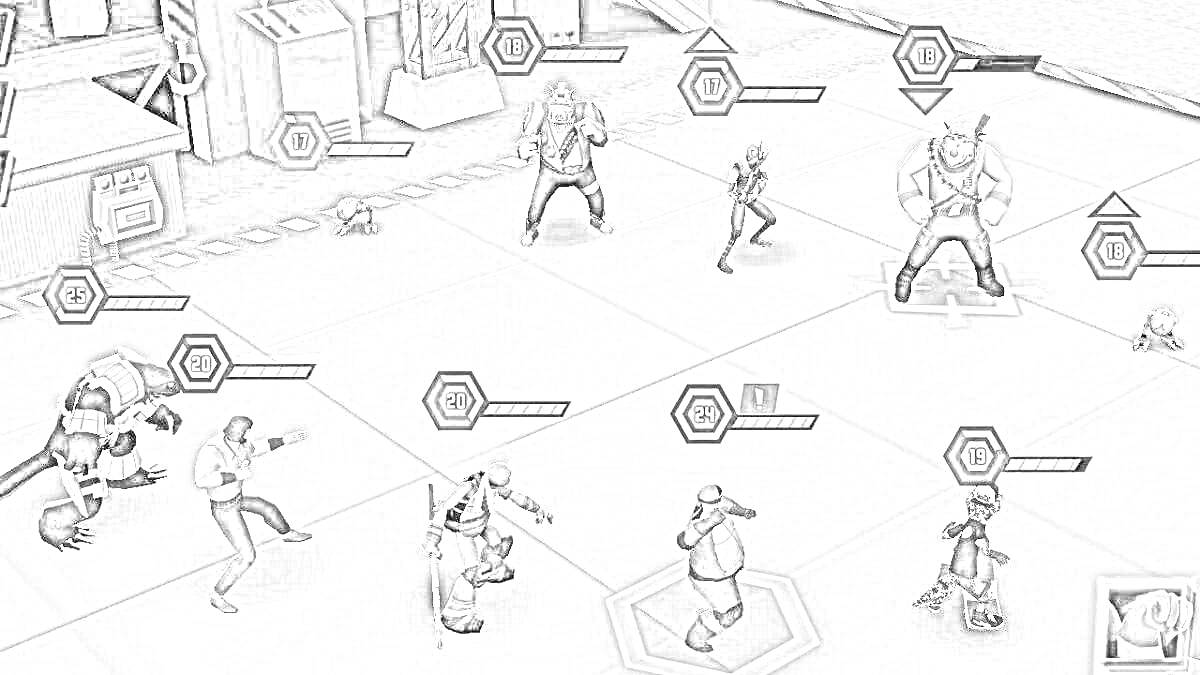 Раскраска Черепашки ниндзя легенды игра - битва персонажей с отображением здоровья и урона