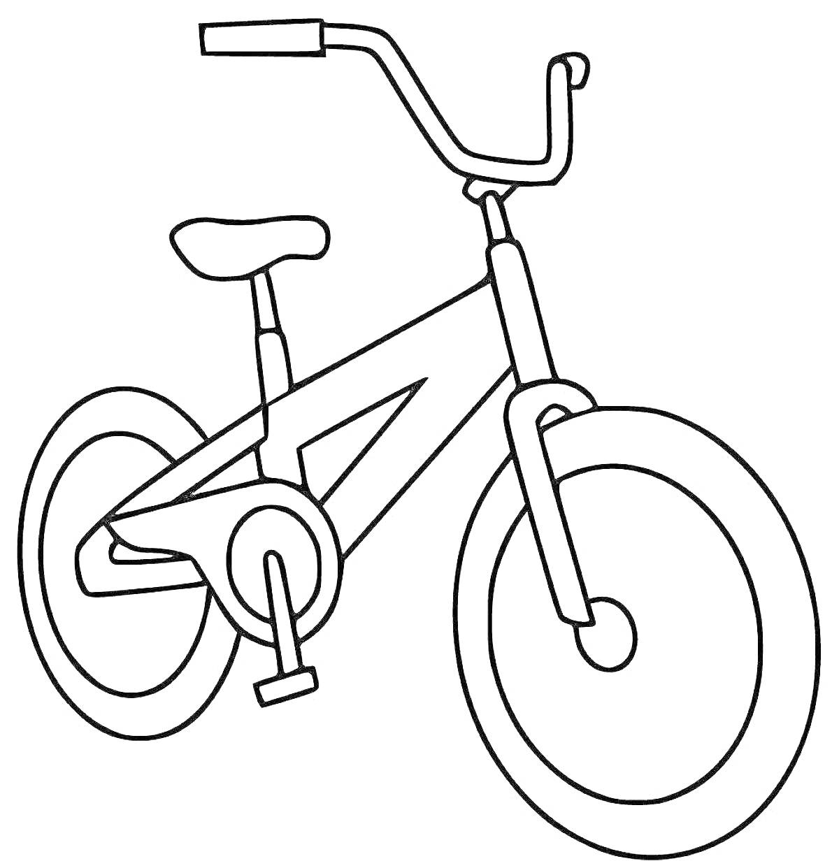 На раскраске изображено: Велосипед, Два колеса, Руль, Педали, Рама, Транспорт