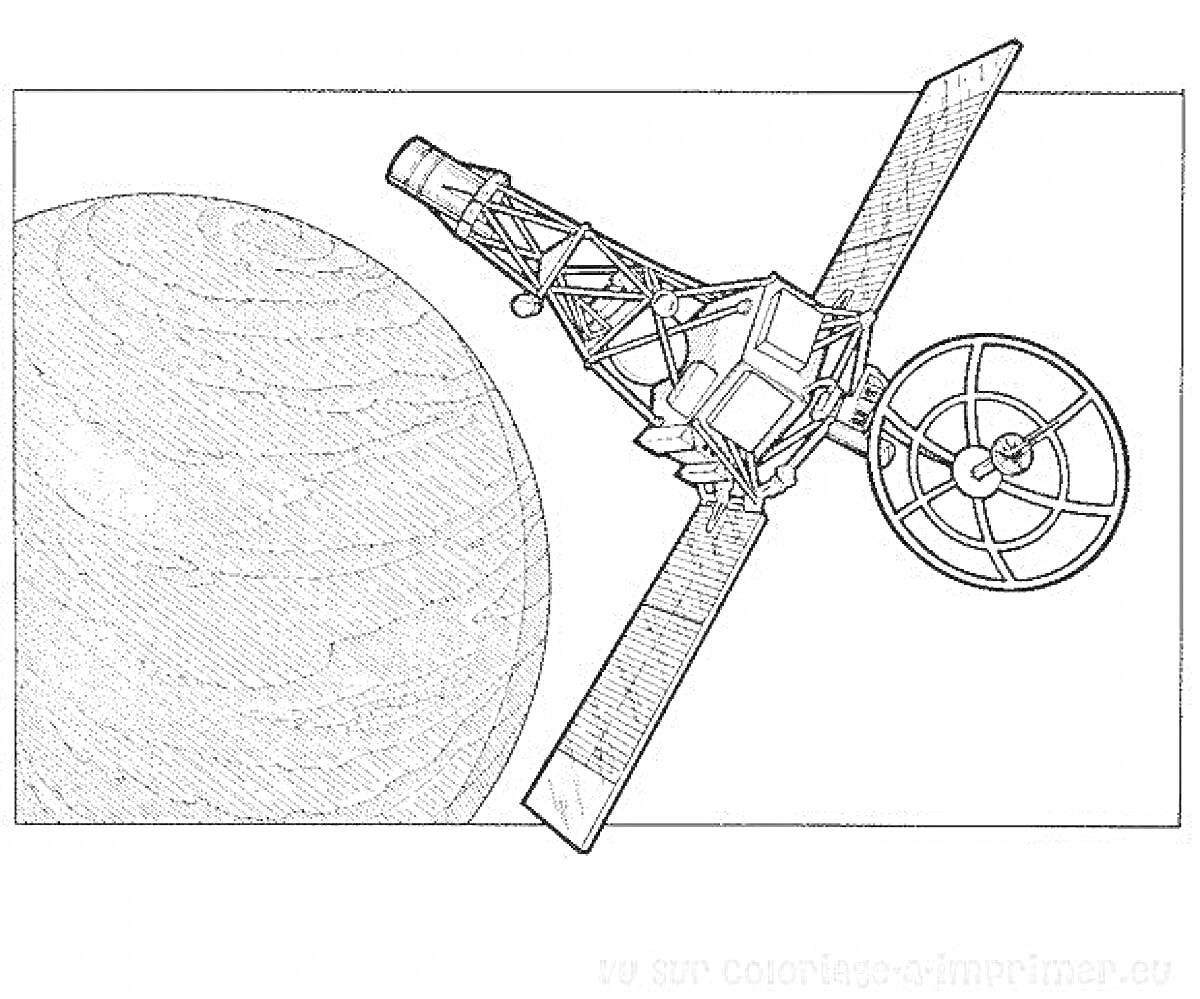 Раскраска Космический спутник рядом с планетой