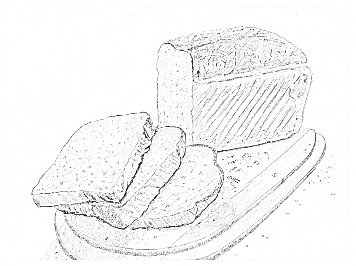На раскраске изображено: Хлеб, Буханка, Разделочная доска, Блокада, Пища, Еда