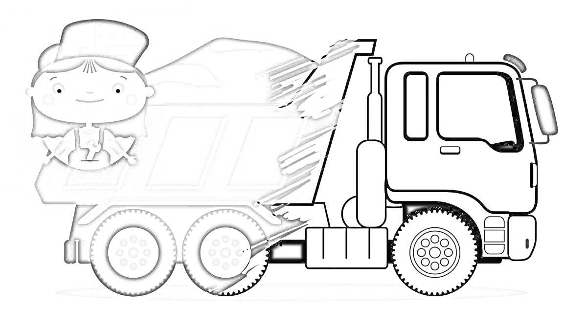 Раскраска Грузовик с девочкой-механиком