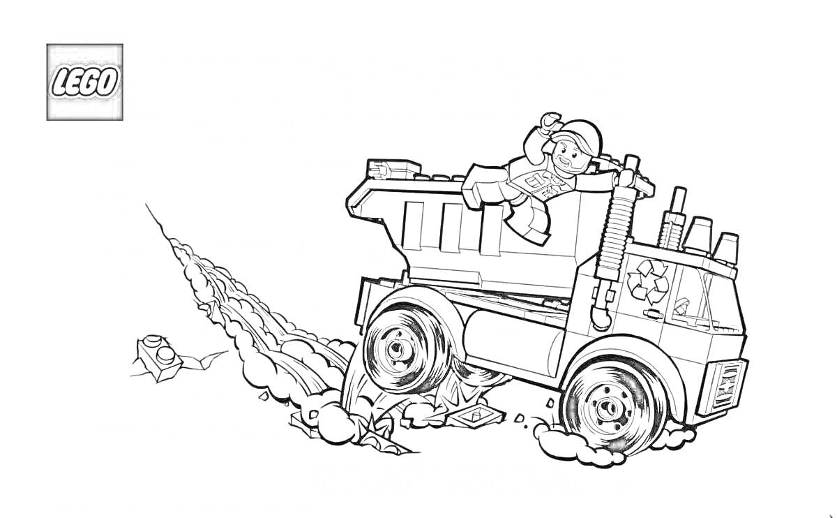 Раскраска Лего зомби в каске и грузовик с ракетами