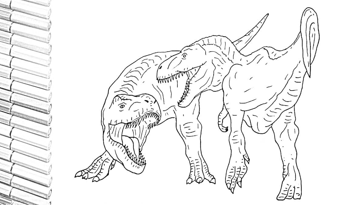 На раскраске изображено: Динозавр, Пара, Зубы, Пасть, Для детей, Контурные рисунки