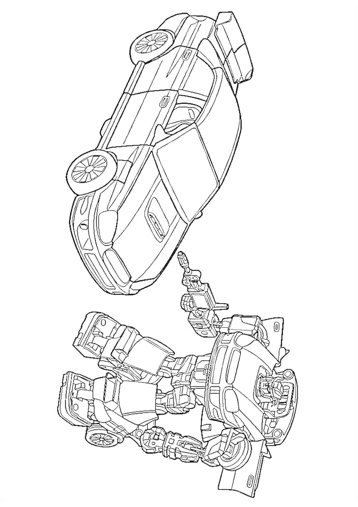 Раскраска Машина и робот трансформер