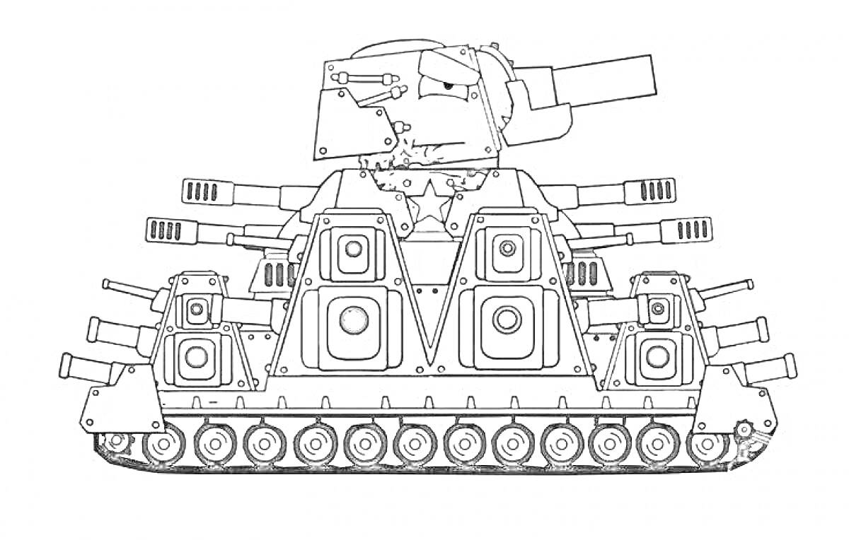 танк КВ-6 с несколькими башнями и пушками, гусеничная база, детализированное вооружение