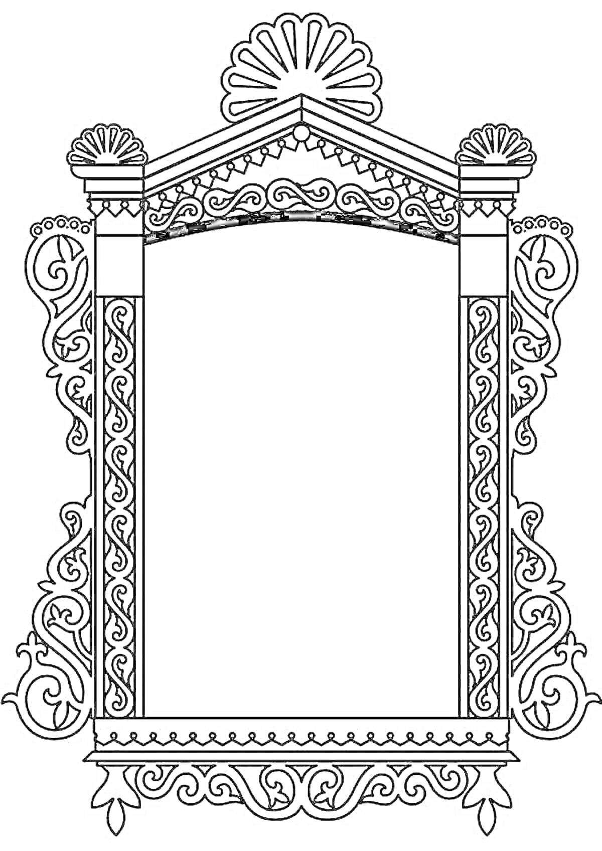 Декоративная рама с витиеватыми орнаментами и раковинами