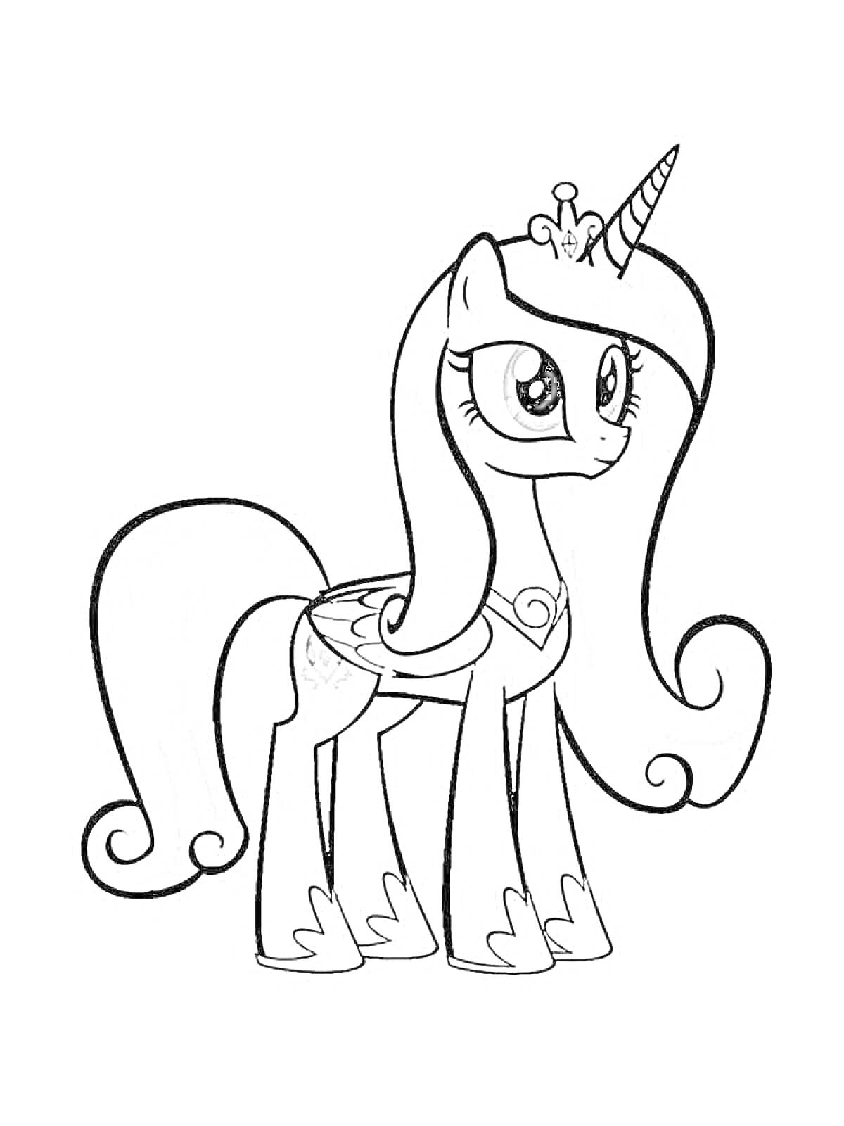 Раскраска Единорог с короной и крыльями