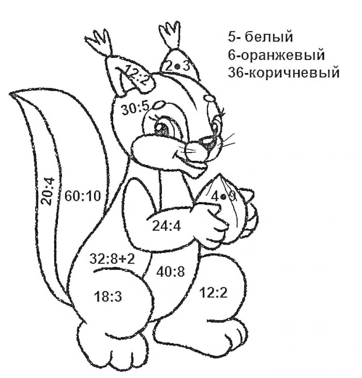 На раскраске изображено: Белка, Умножение, Деление, Начальная школа, Математика