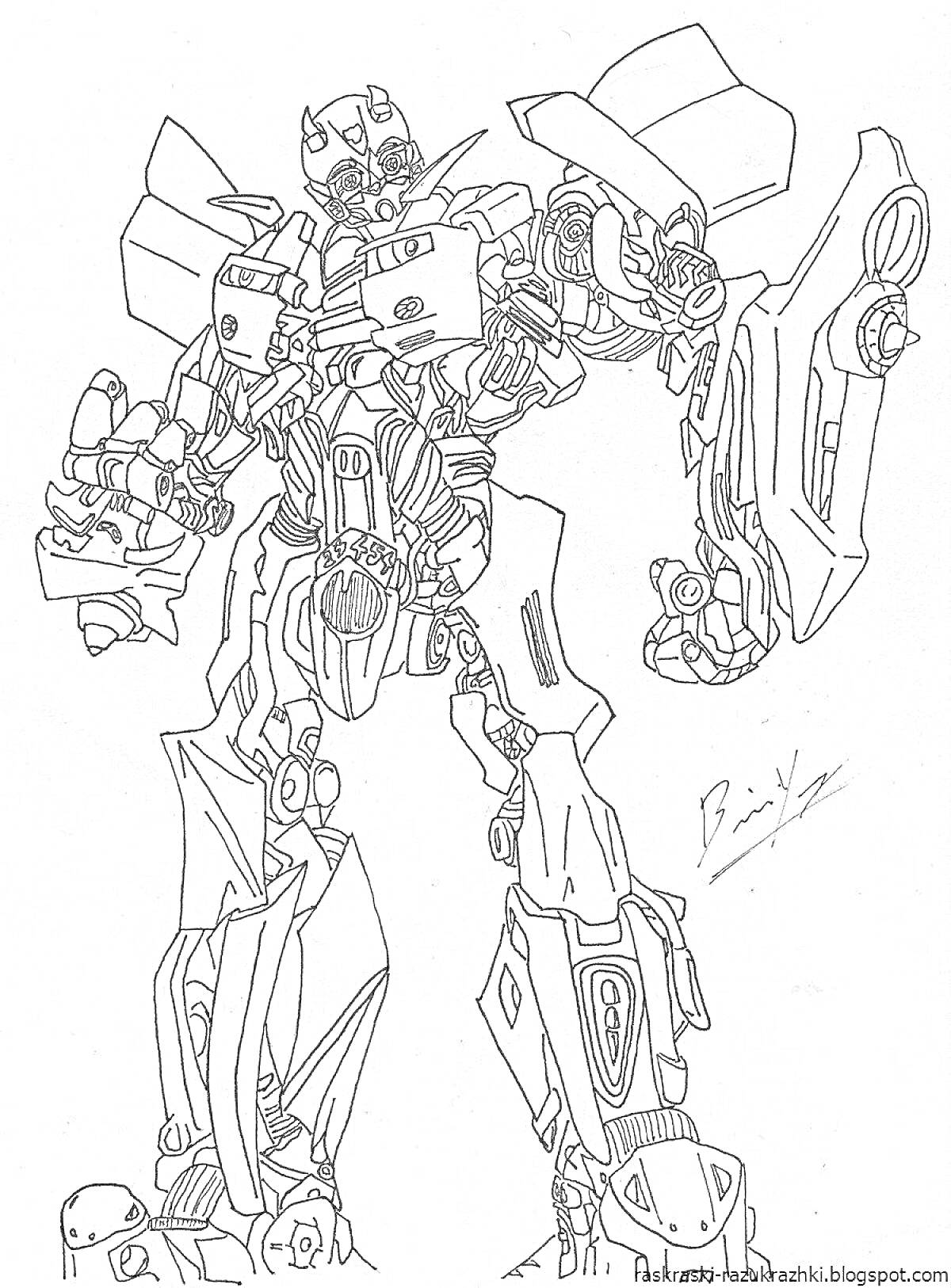 Раскраска Трансформер Бамблби стоящий