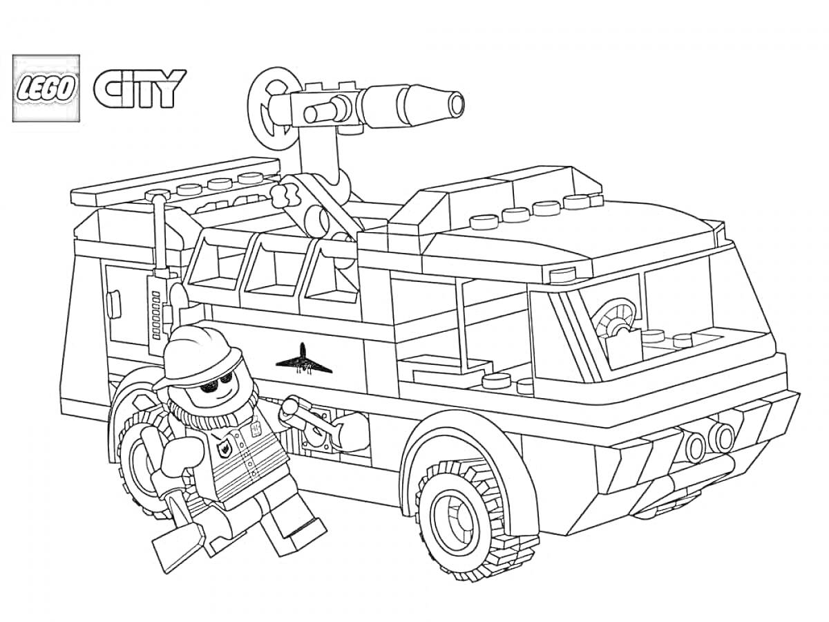 Раскраска Полицейский грузовик LEGO City с фигуркой полицейского