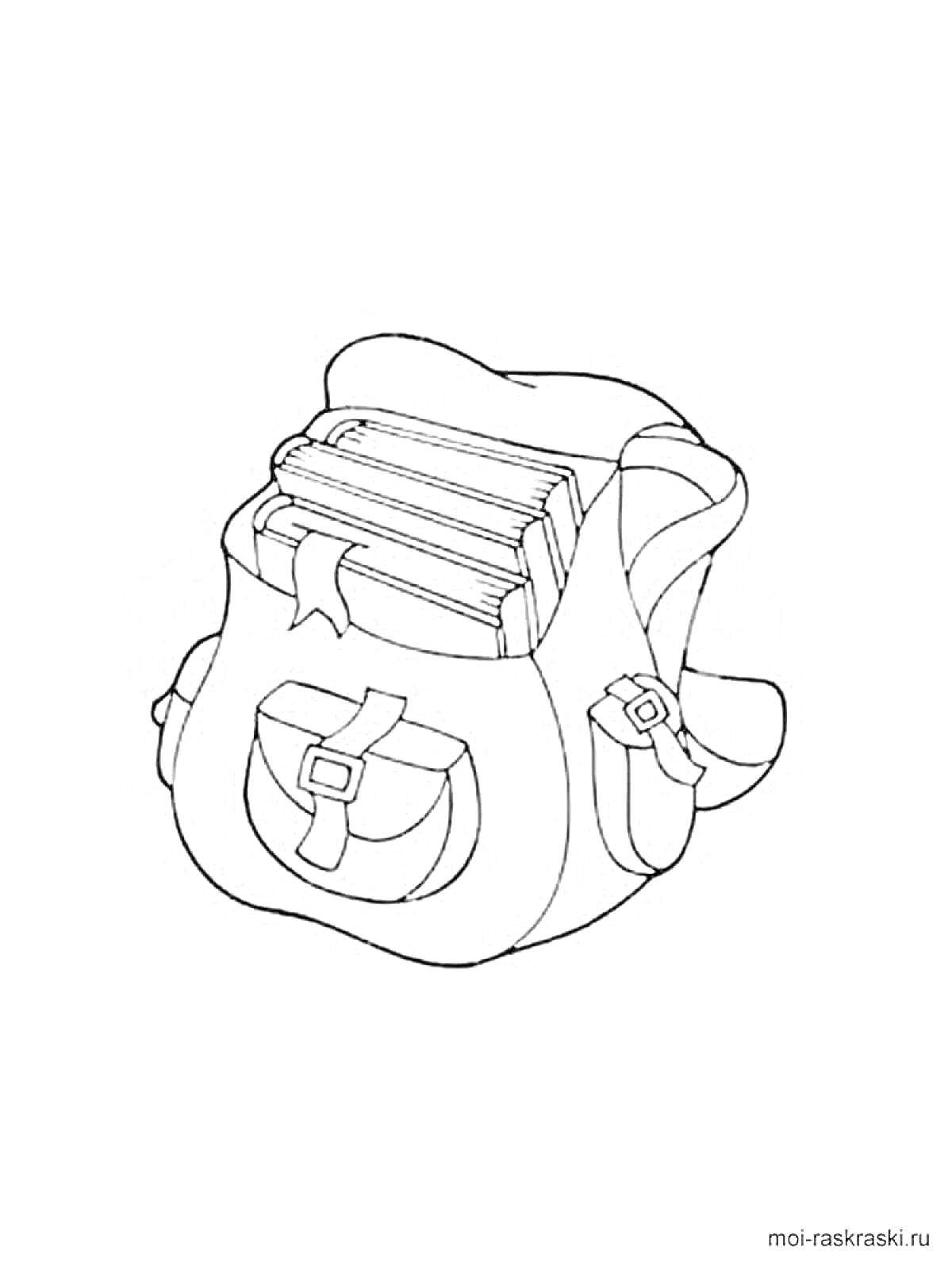 Портфель с книгами внутри и карманом с застежкой на передней стороне