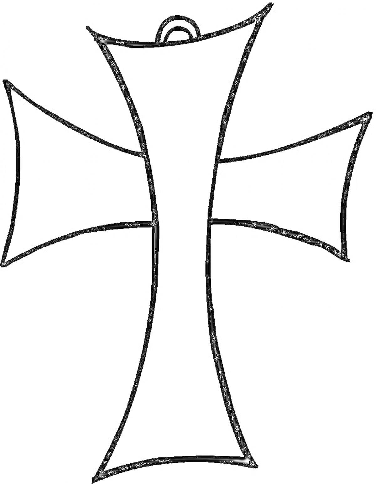 Раскраска крест с четырьмя расширяющимися концами и ушком в верхней части