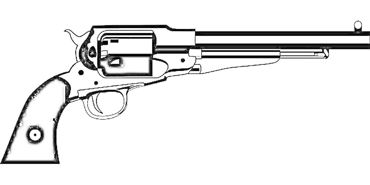 Раскраска Револьвер с длинным стволом и деревянной рукояткой