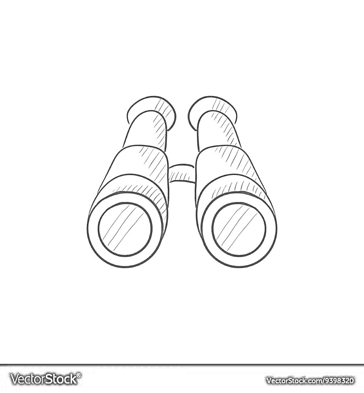 Раскраска Бинокль с двумя окулярами и центральной перемычкой