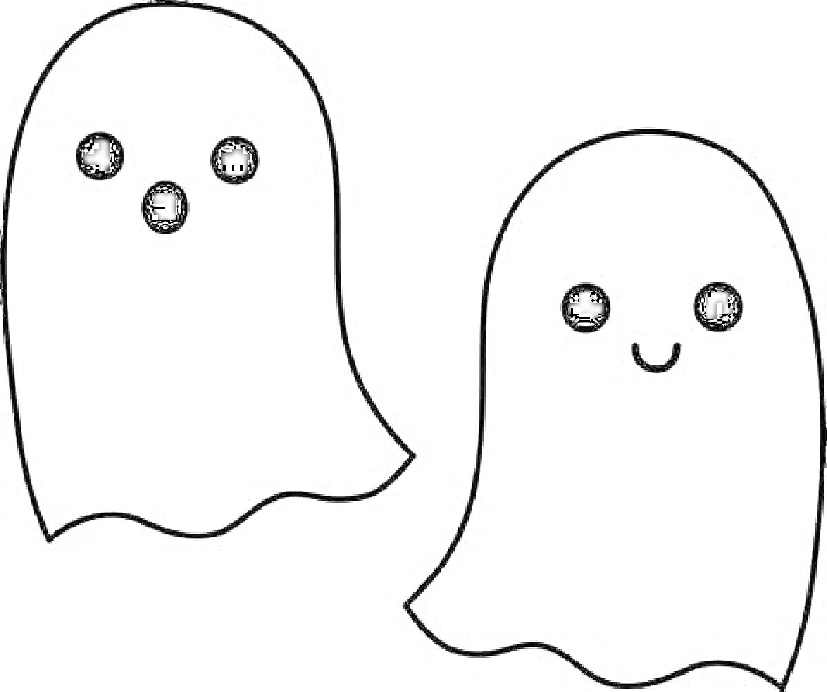 На раскраске изображено: Привидения, Хэллоуин, Черные глаза, Улыбка, Рот, Испуг