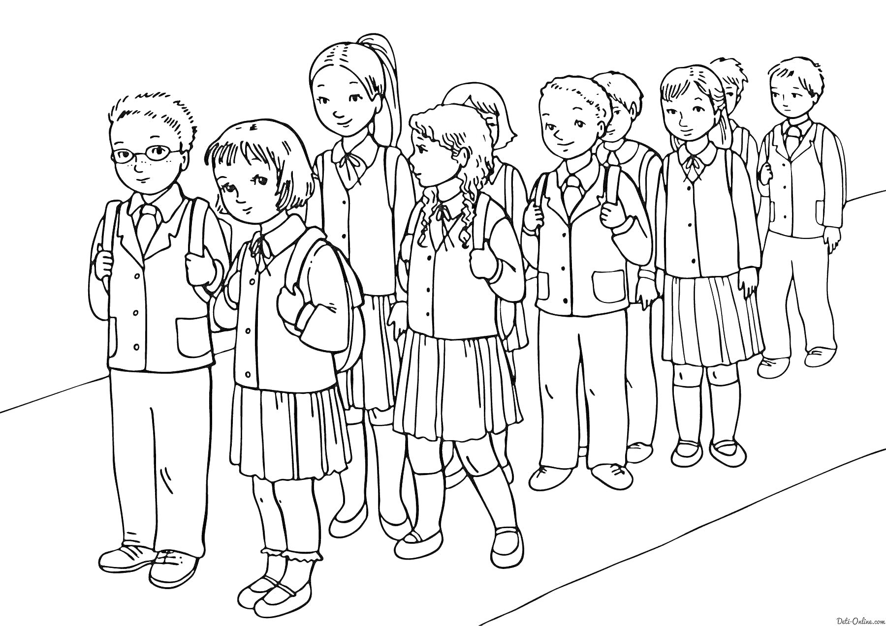 На раскраске изображено: Школа, Ученики, Второй класс, Школьная форма, Учеба, Группа, Образование