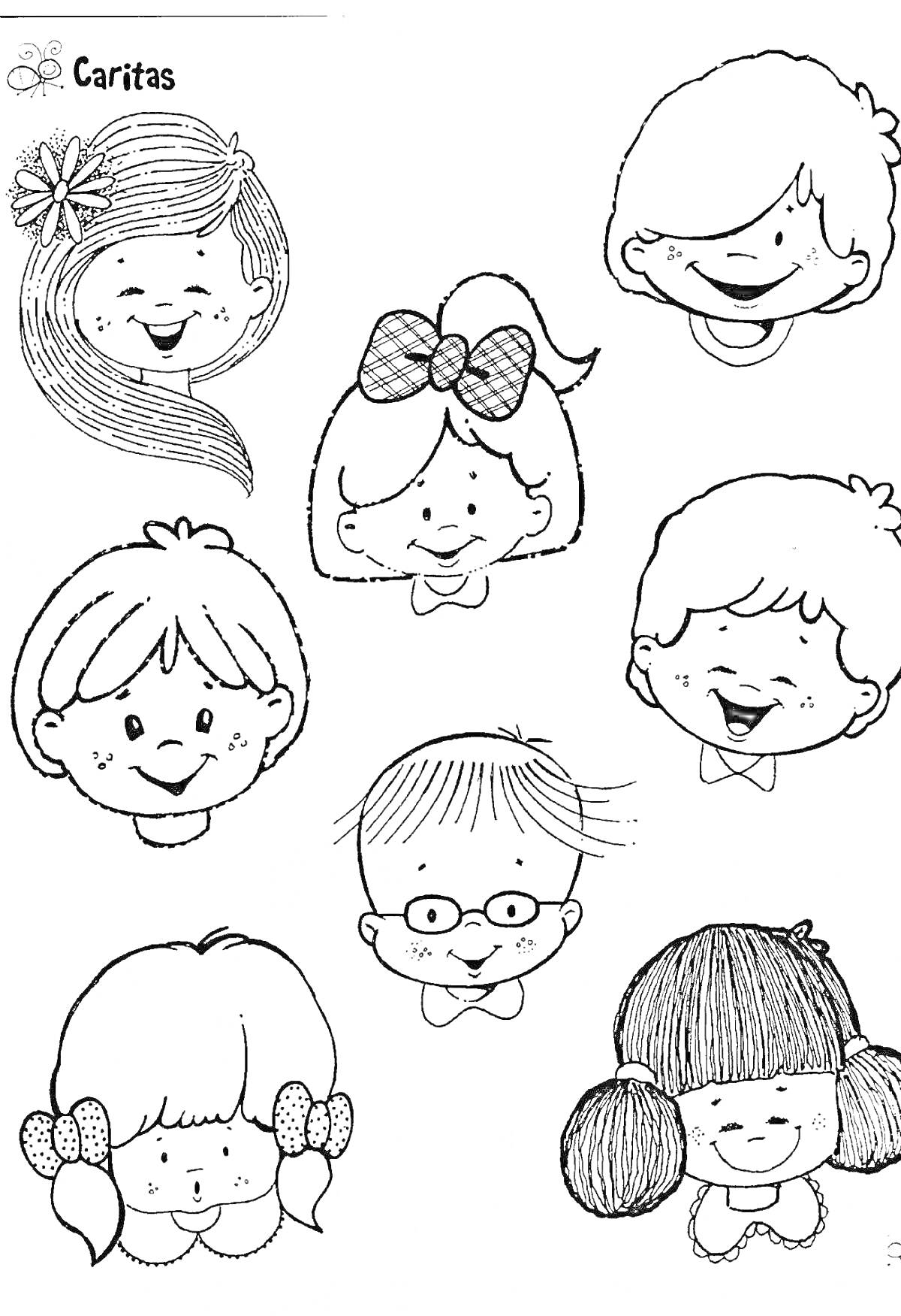 На раскраске изображено: Прически, Улыбка, Очки, Усы, Для детей