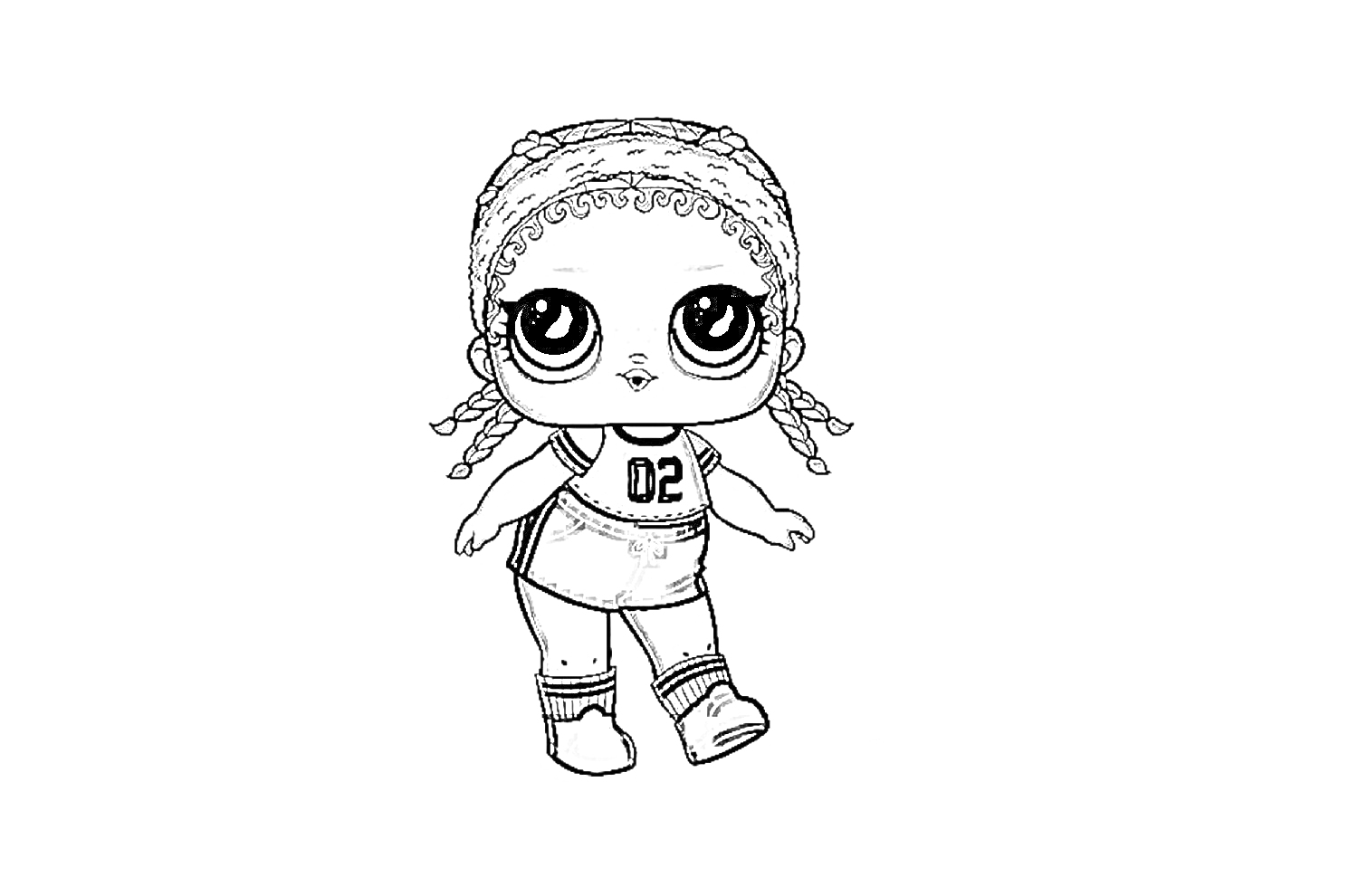 Раскраска Кукла Лол с косичками в спортивной одежде и кроссовках