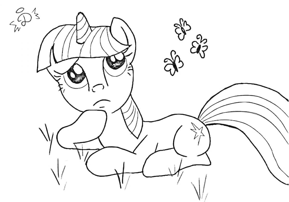 На раскраске изображено: Пони, Трава, My Little Pony
