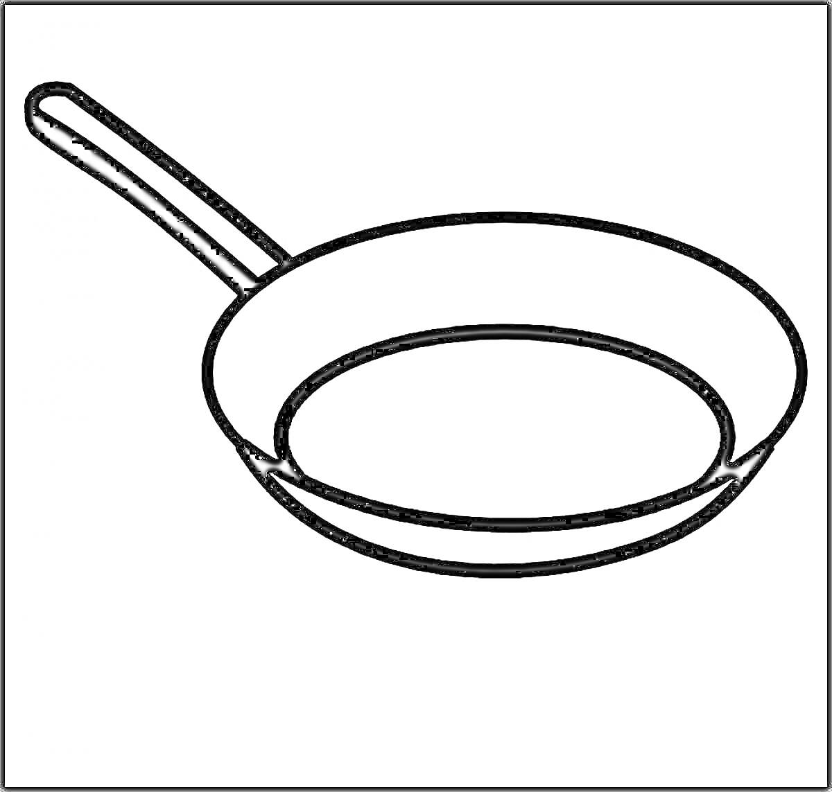 На раскраске изображено: Сковорода, Посуда, Готовка, Кухня, Контурные рисунки