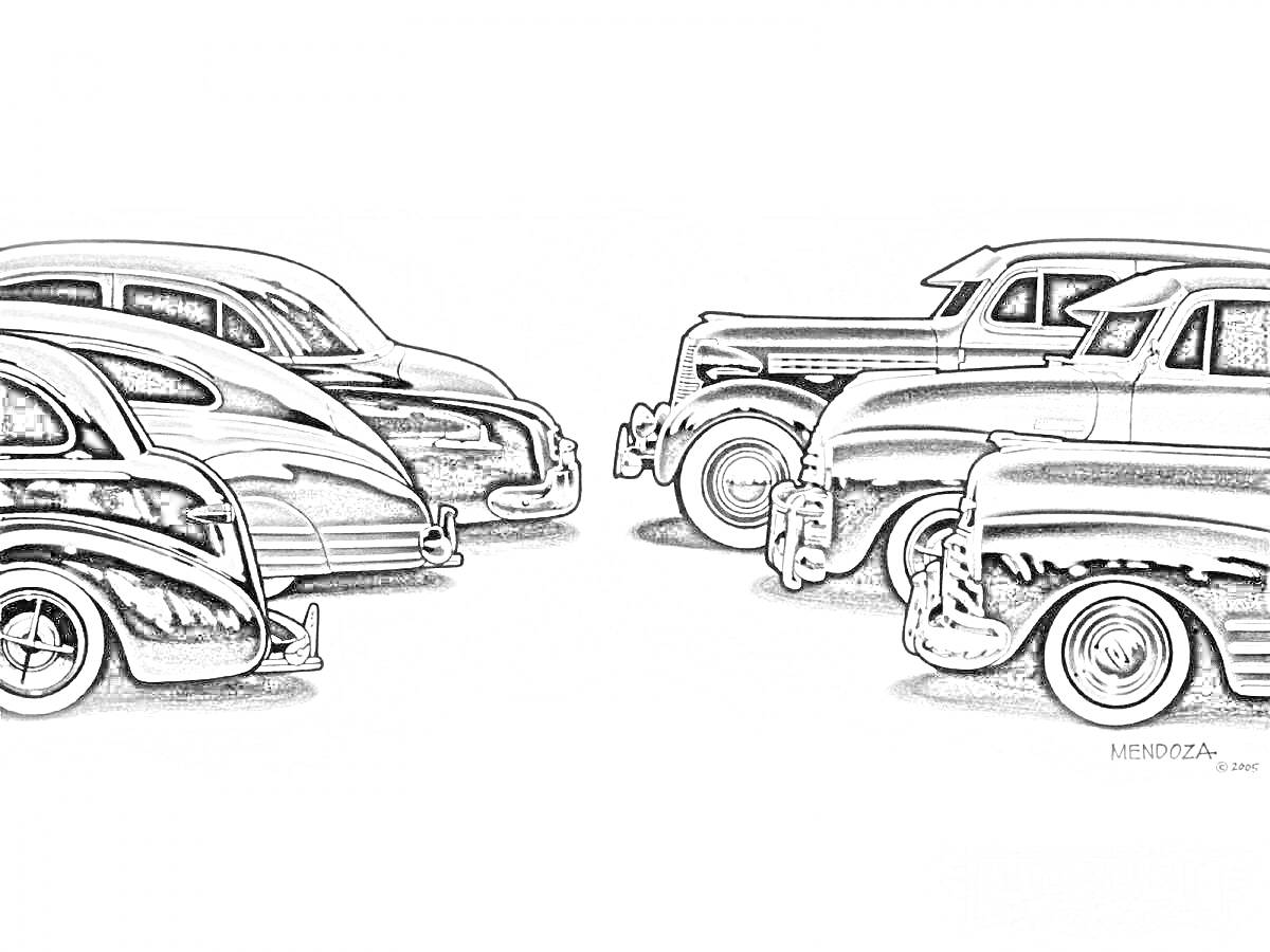 Раскраска Раскраска с лоурайдерами в профиль