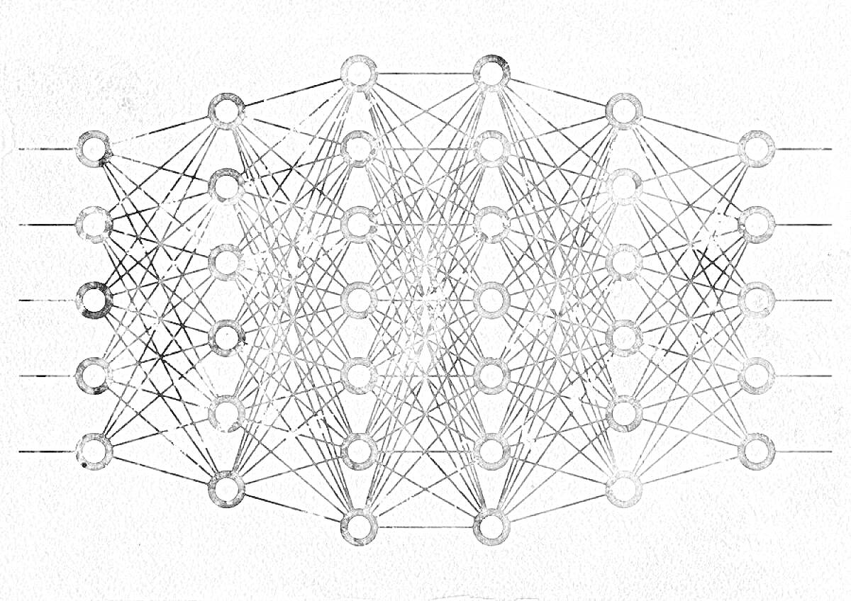 Раскраска Схема нейронной сети с узлами и соединениями