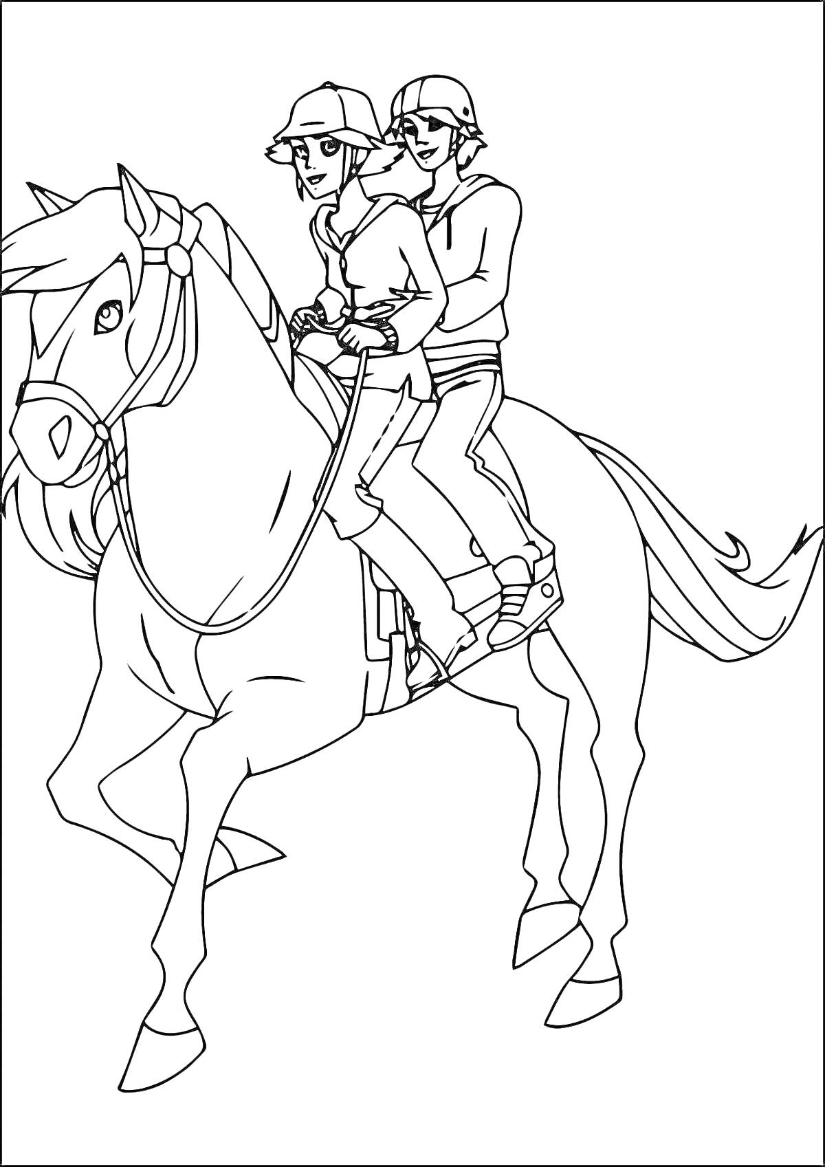 На раскраске изображено: Лошадь, Шлемы, Верховая езда, Животные, Активный отдых, Спорт