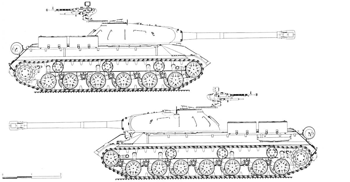 Силуэт танка ИС-4 с пушкой, гусеницами и башней