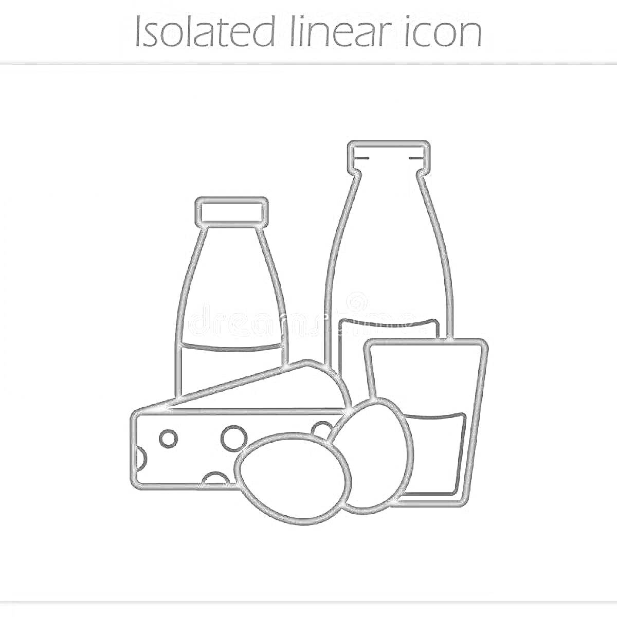 Раскраска бутылки молока, сыр, яйца и стакан молока