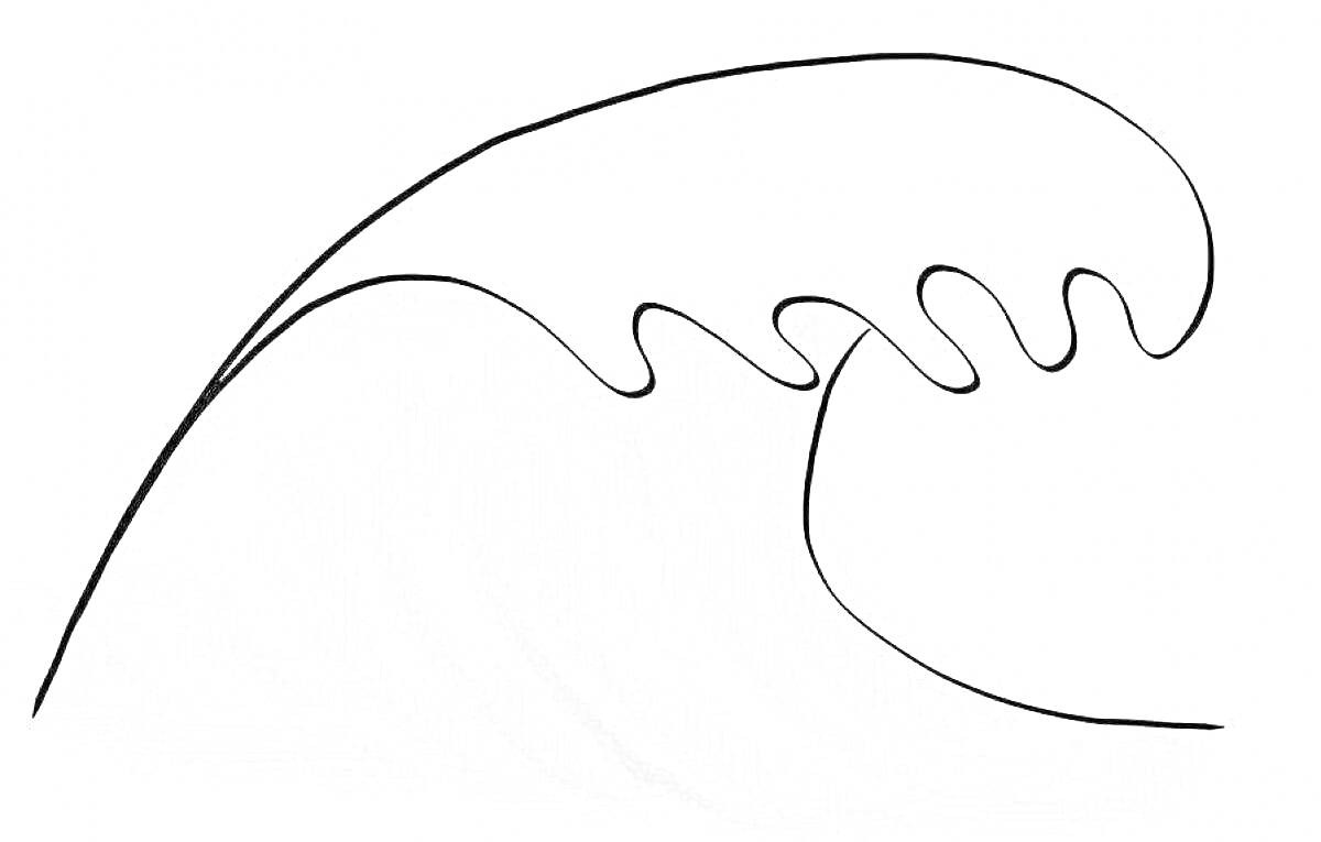 Раскраска Большая волна с пенной грядой в верхней части