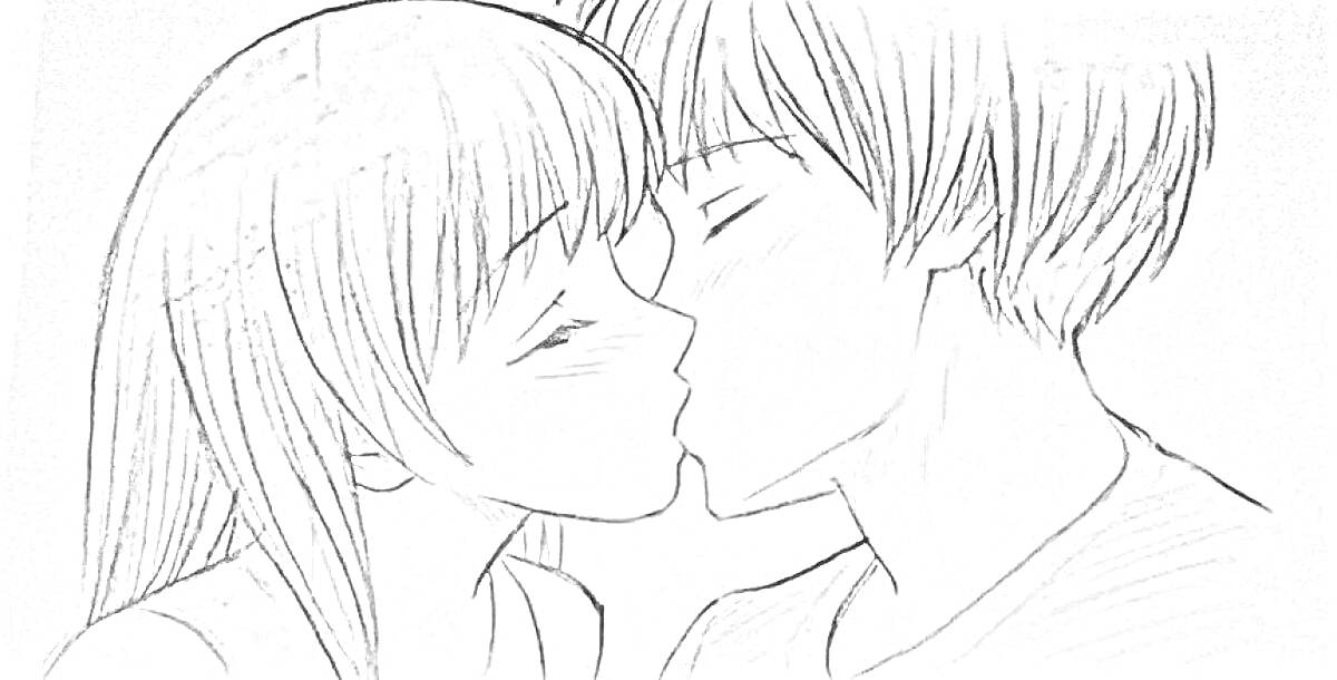 На раскраске изображено: Поцелуй, Любовь, Пара, Длинные волосы