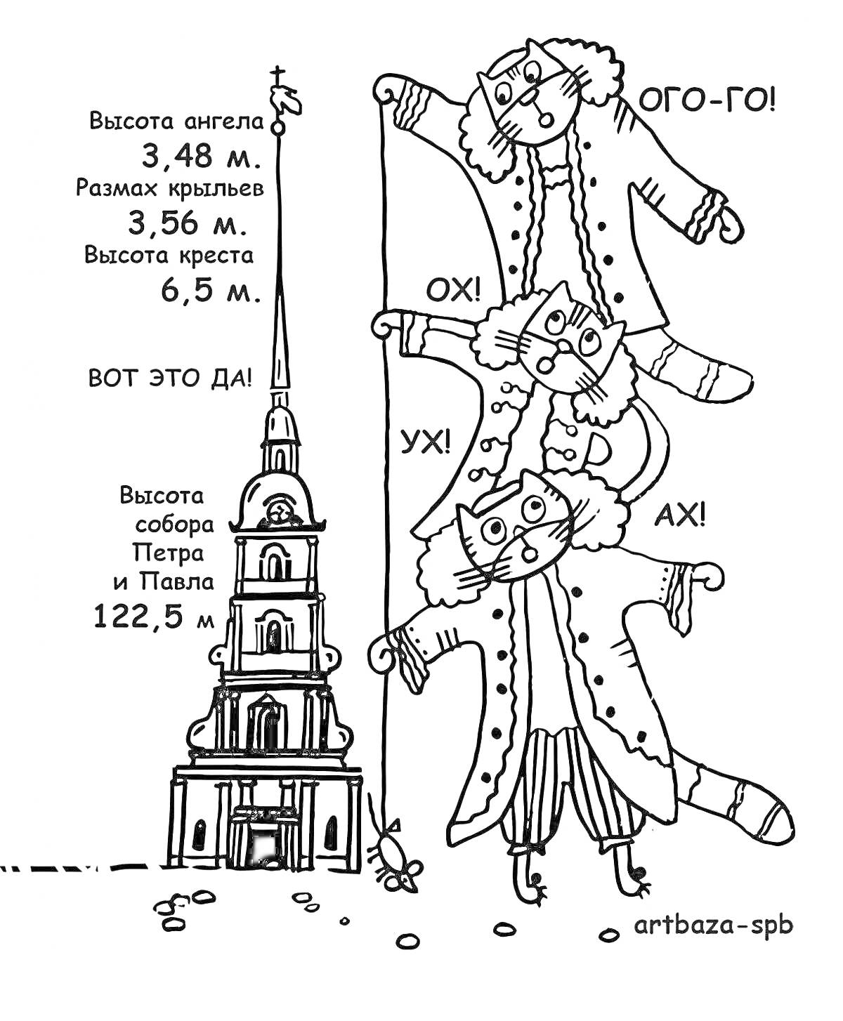 Петропавловская крепость с ангелом и крестом - высоты, собор Петра и Павла, коты на колокольне