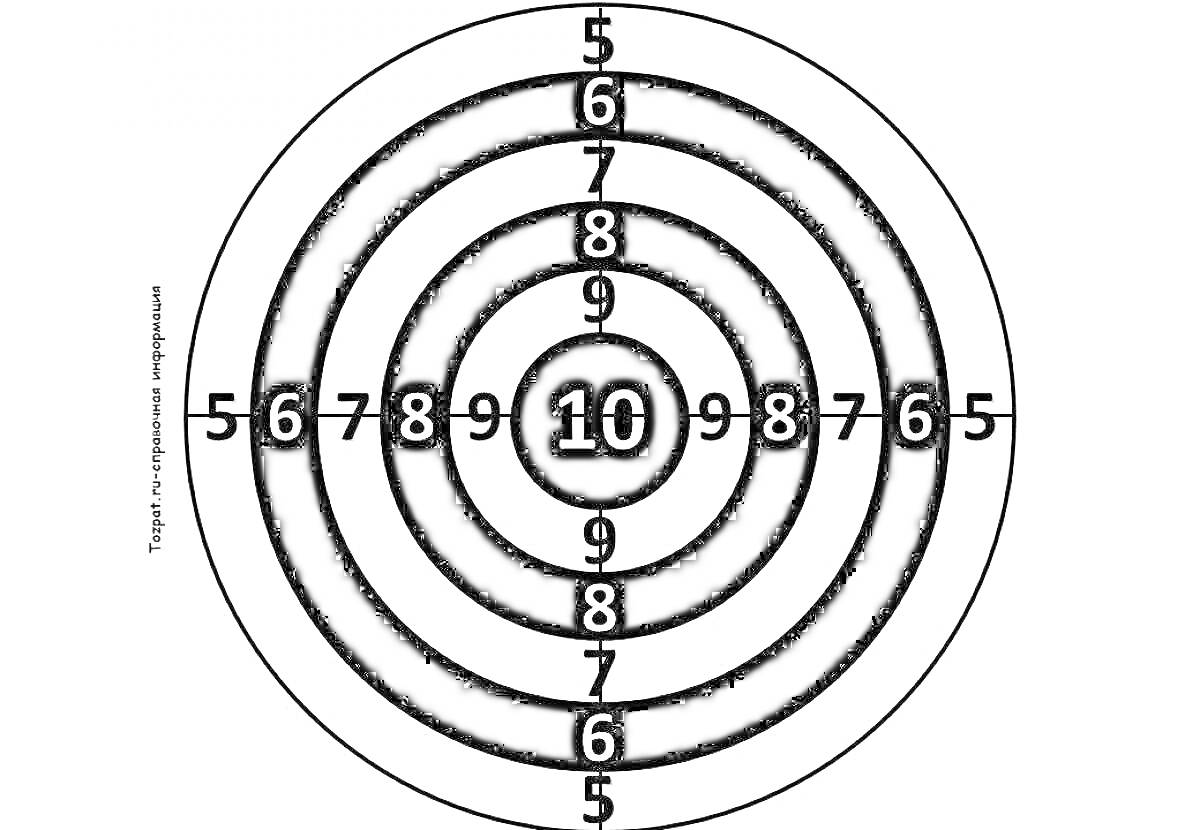 Раскраска Раскраска с мишенью и числами от 5 до 10 на каждой окружности