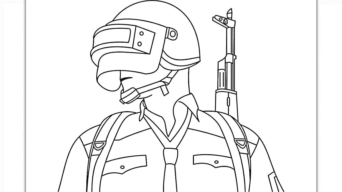 Раскраска Игрок в шлеме и военной форме с ружьем за спиной